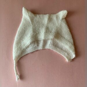 Vintage Cat Ear White Knit Baby Bonnet